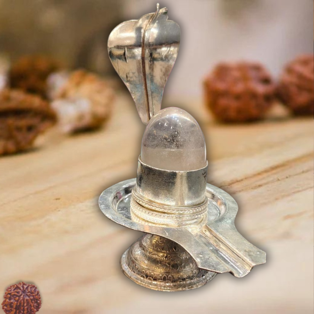 Sphatik Shivling with Silver Argha | Crystal Shivling for Pooja & Worship
