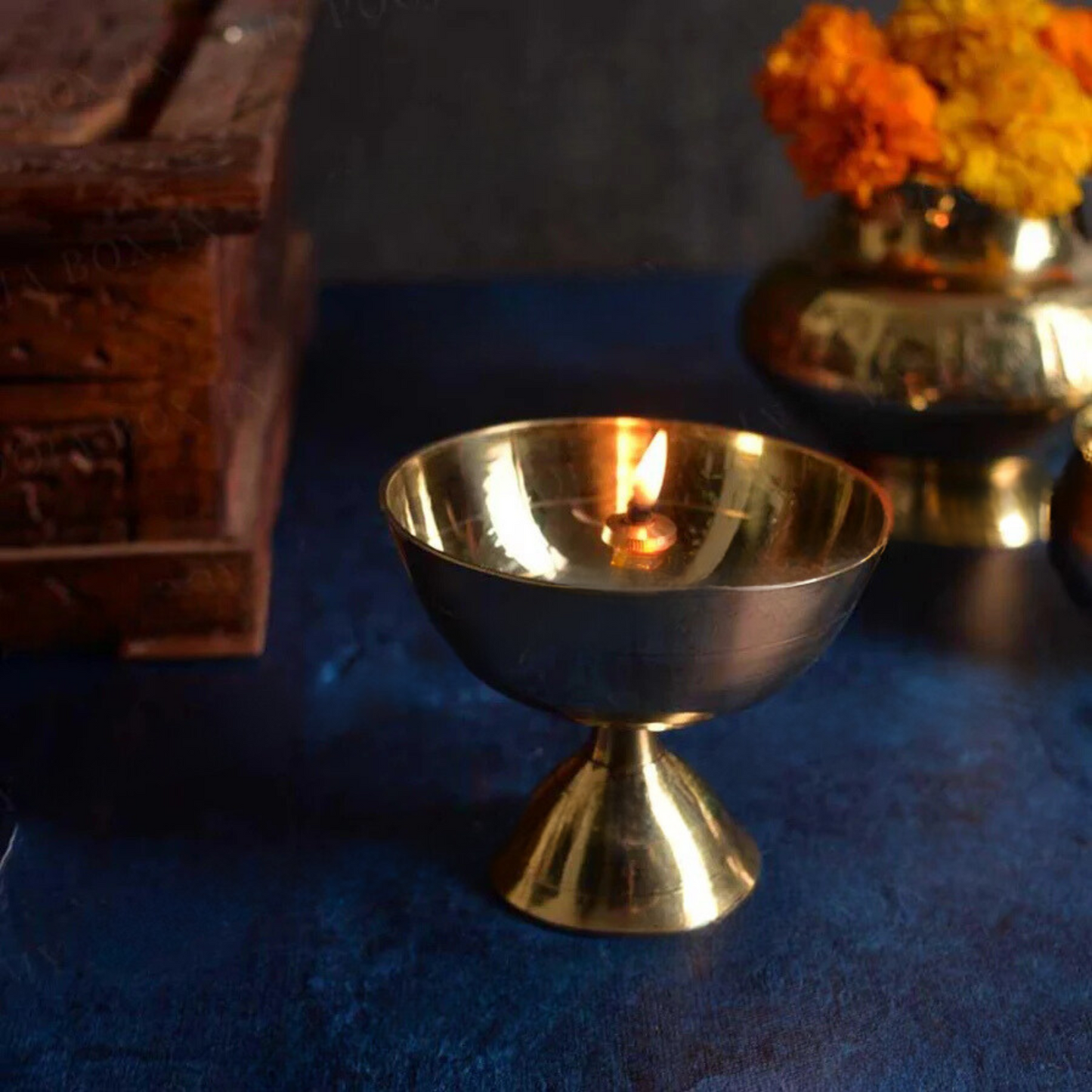 Devotional Antique Brass Diya | Traditional Pooja Lamp for Worship & Décor