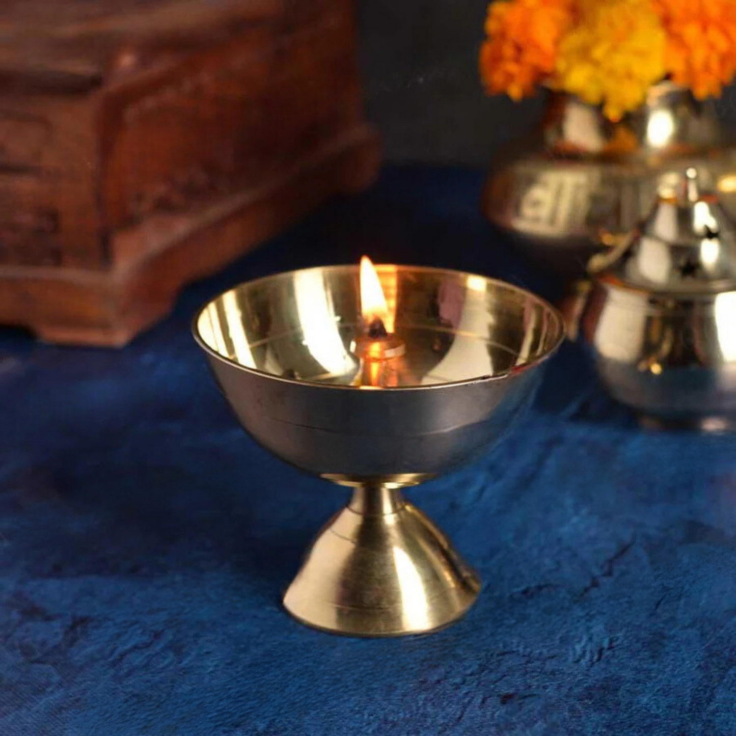 Devotional Antique Brass Diya | Traditional Pooja Lamp for Worship & Décor