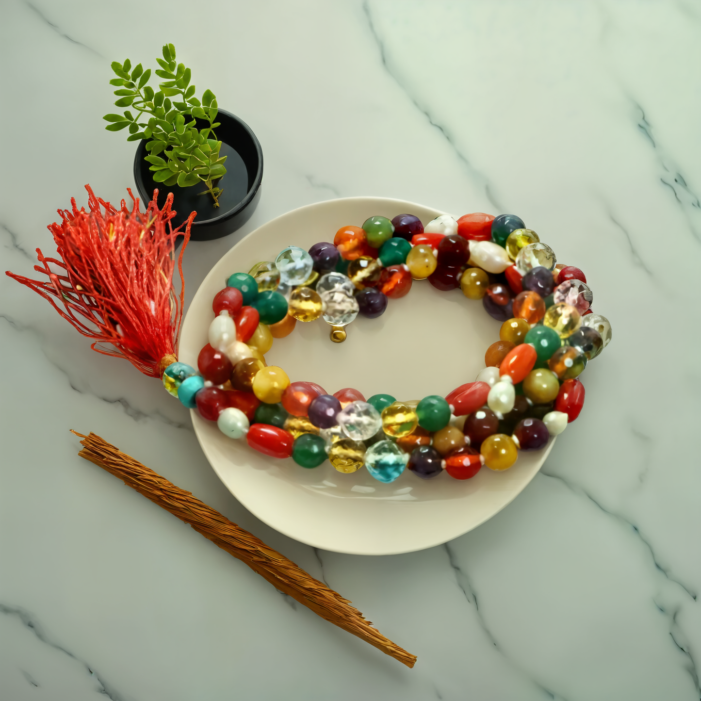 Original Navgraha Siddha Mala | Certified Navratna Gemstone Mala for Prosperity & Planetary Balance