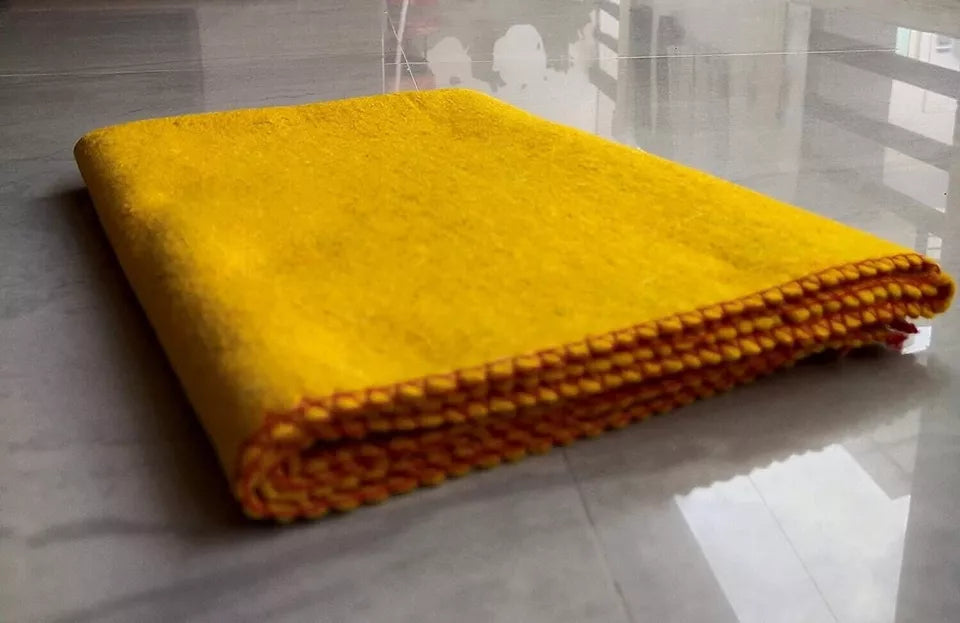 Yellow Pooja Aasan | Woolen Prayer Mat for Meditation & Rituals (22x22 in)