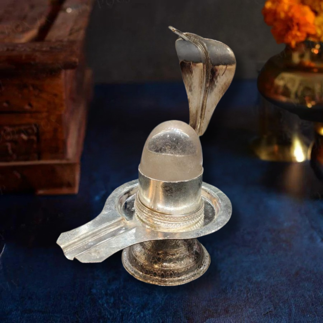 Sphatik Shivling with Silver Argha | Crystal Shivling for Pooja & Worship
