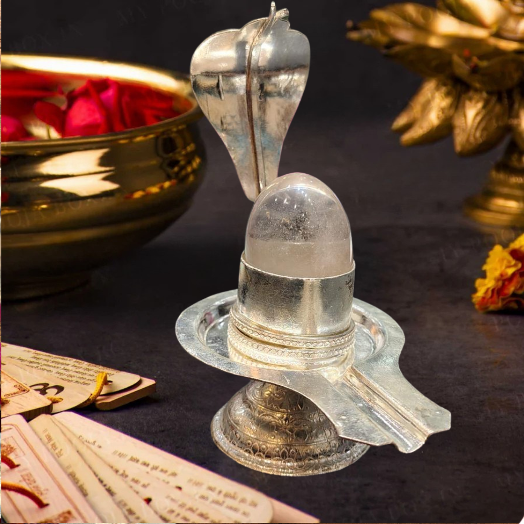 Sphatik Shivling with Silver Argha | Crystal Shivling for Pooja & Worship
