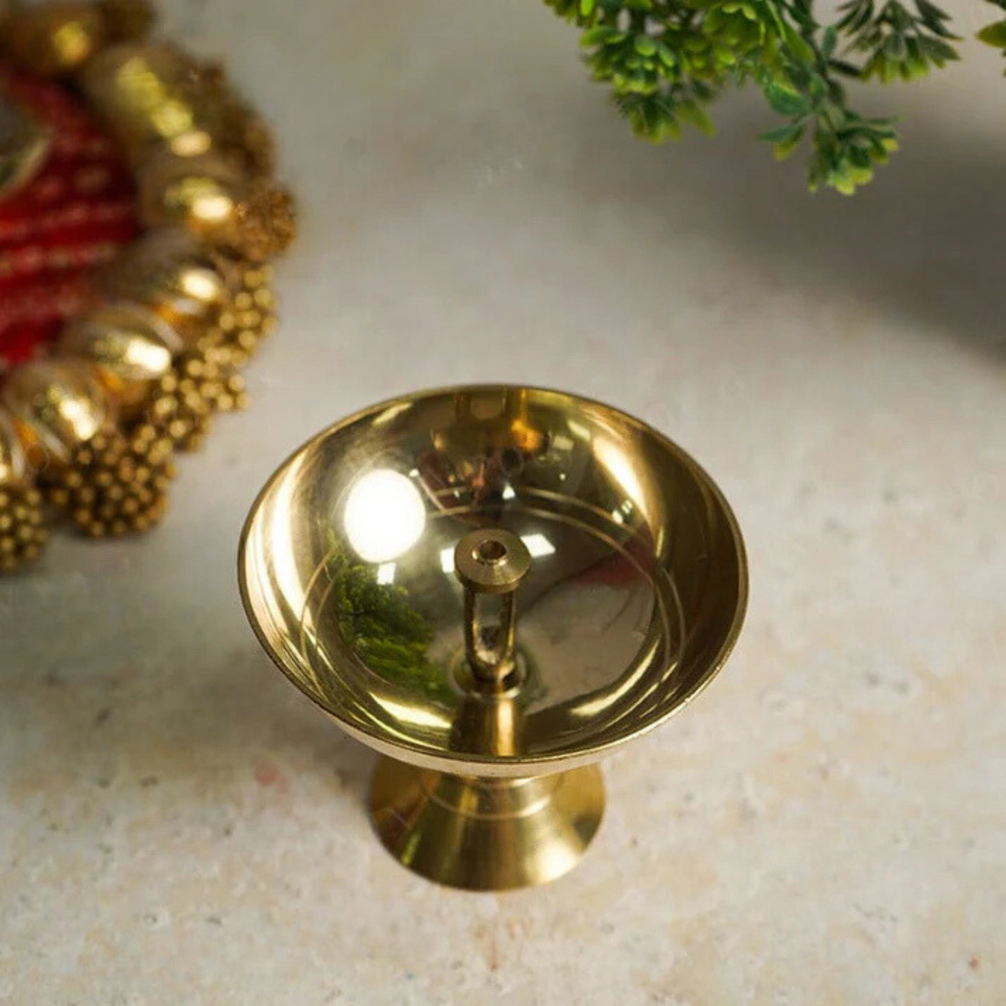 Devotional Antique Brass Diya | Traditional Pooja Lamp for Worship & Décor