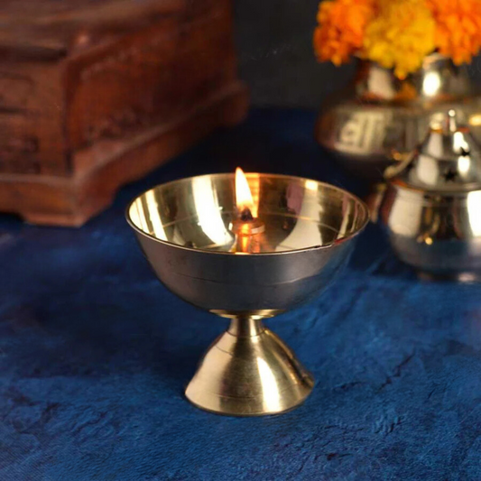 Devotional Antique Brass Diya | Traditional Pooja Lamp for Worship & Décor